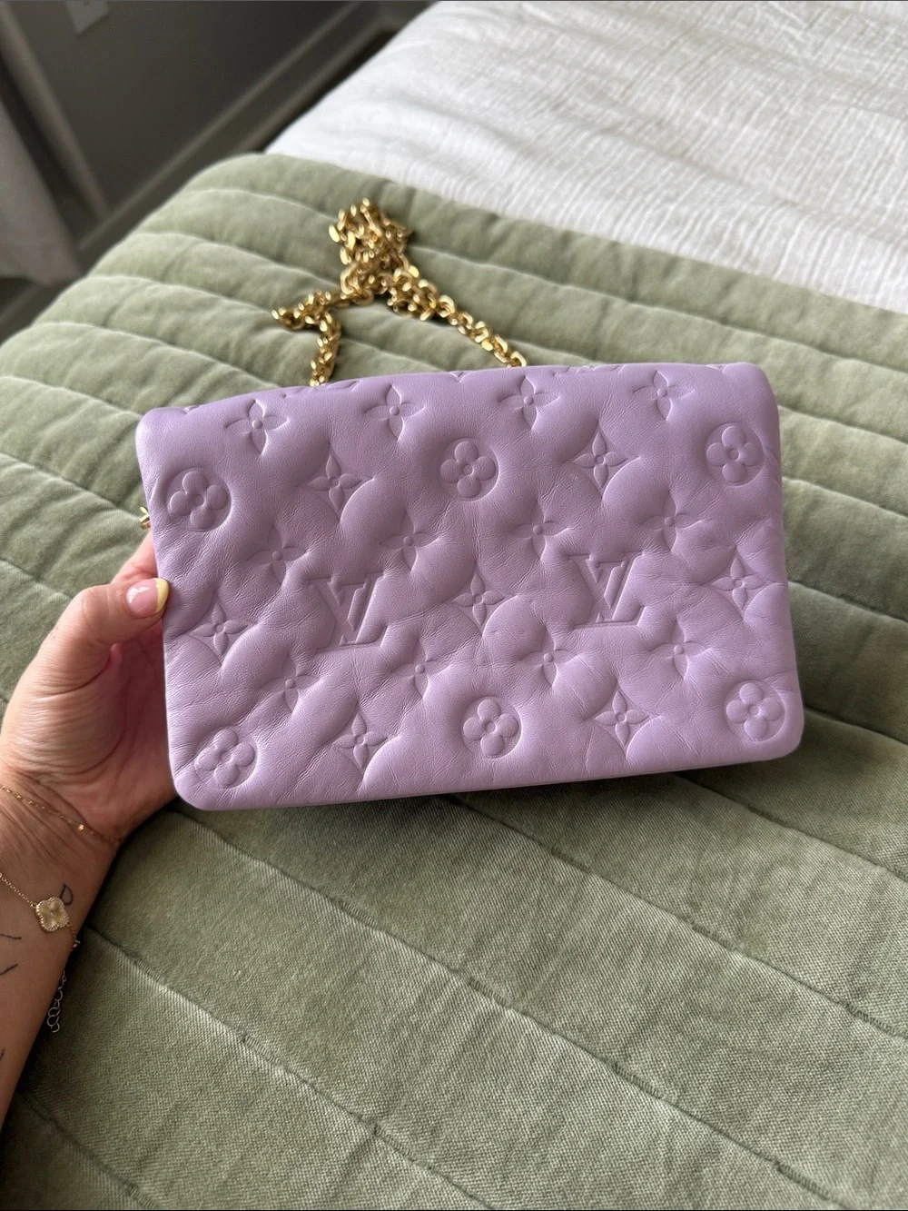 Louis Vuitton Lilac Monogram Coussin Pochette Lambskin Bag with Gold Hardware